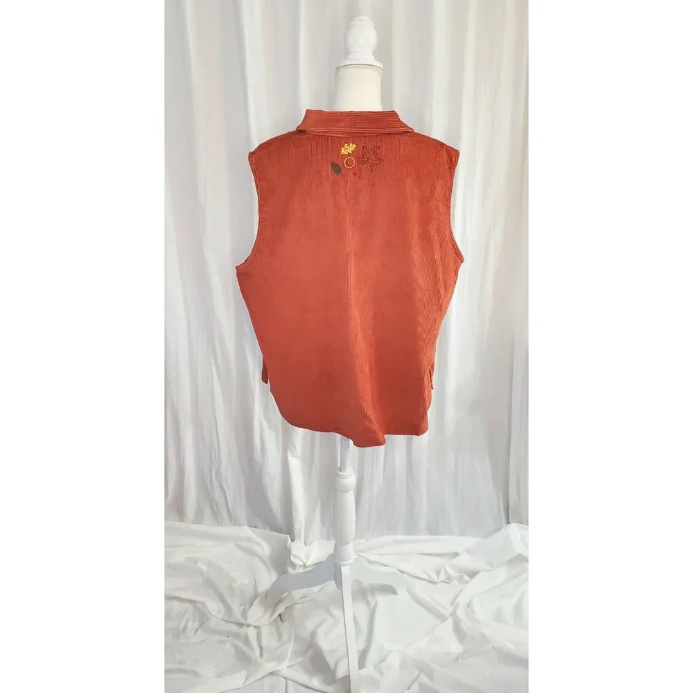 Baxter & Wells Corduroy Fall Vest Cottage Core Autumn Burnt Orange Size 2XL - Picture 9 of 16